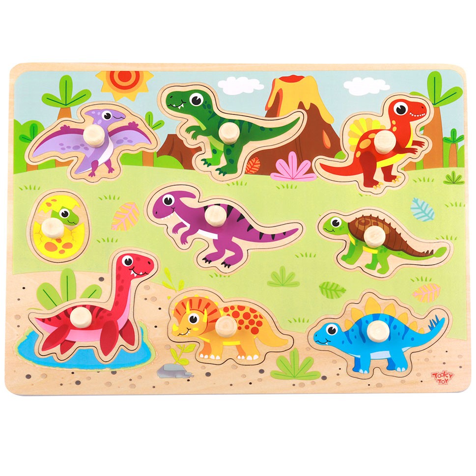TOOKY TOY Medinė Montessori Dėlionė su Dinozaurais 10 vnt.