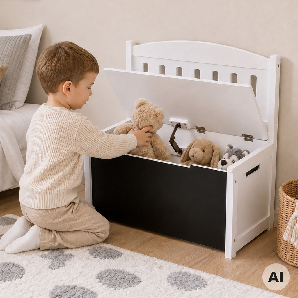 Tooky Toy Medinė Žaislų Dėžė-Suoliukas 3in1 su Piešimo Lenta
