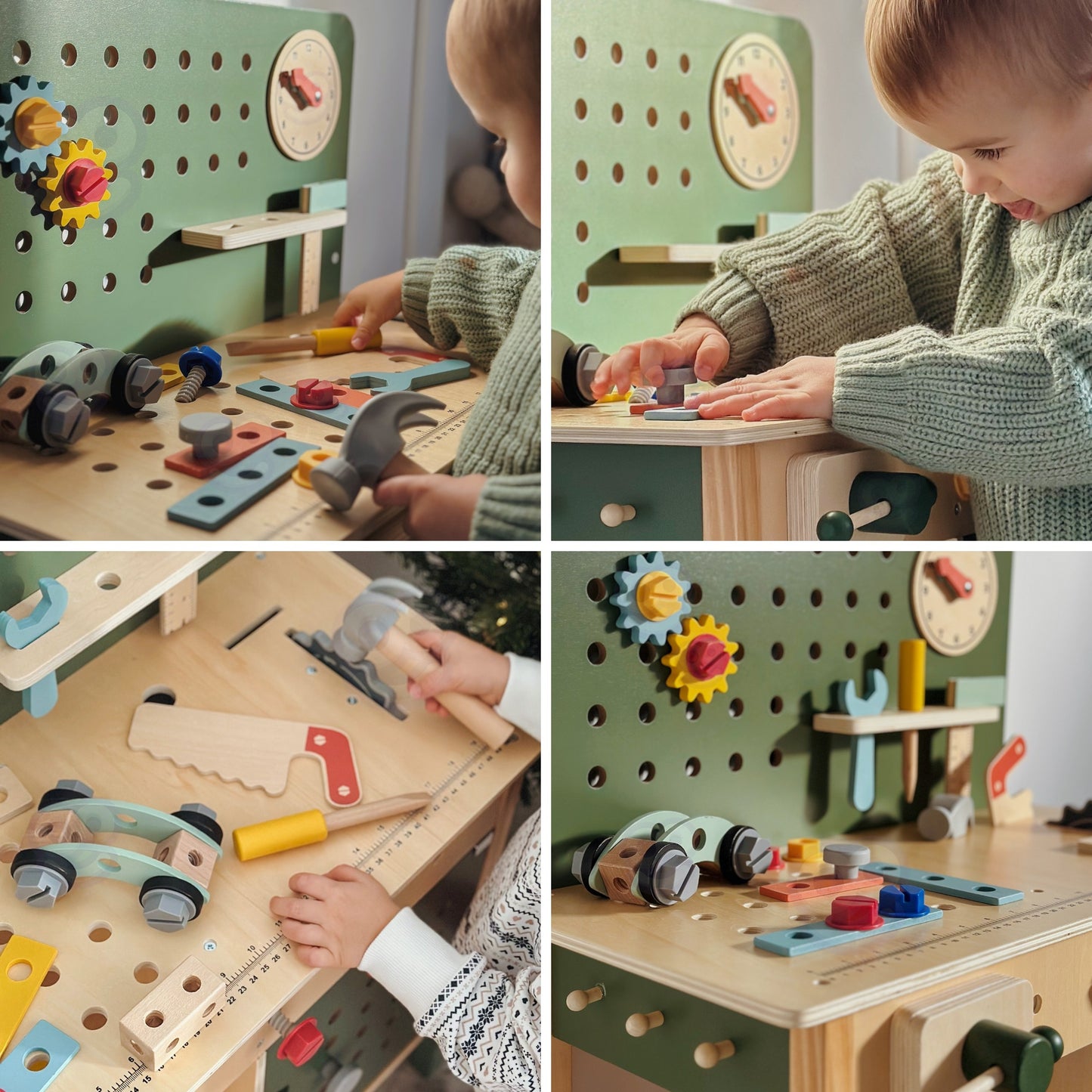 WOOPIE GREEN Medinis STEM Dirbtuvių Stalas su Įrankių Rinkiniu – vaizdas 4