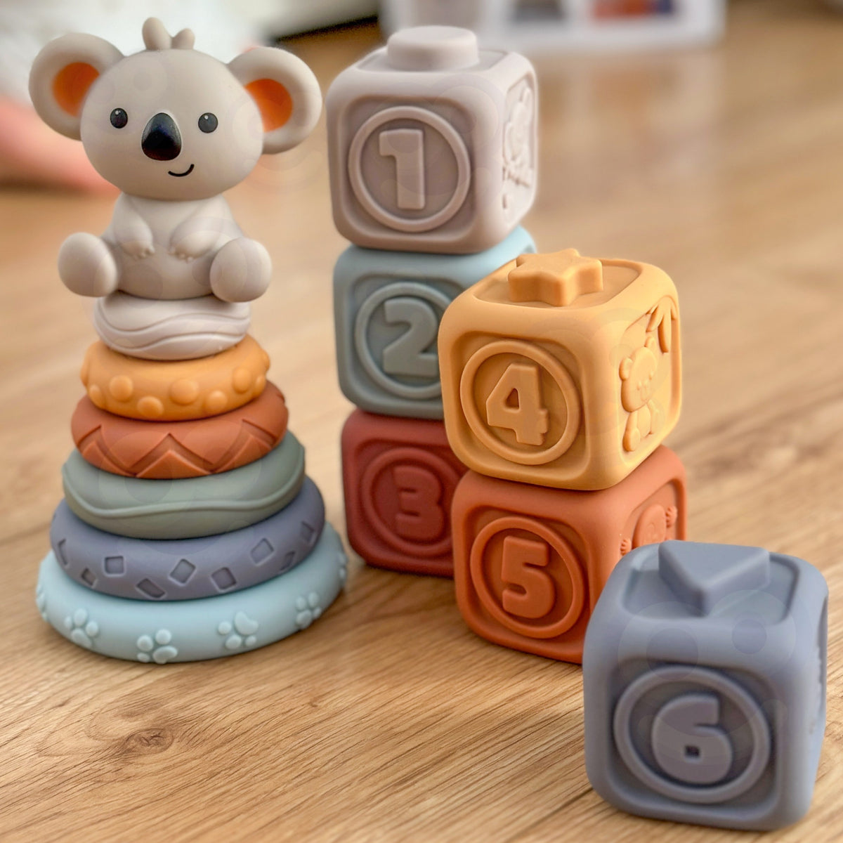 WOOPIE BABY Minkšti sensoriniai kaladėlės 3in1 su meškiuku