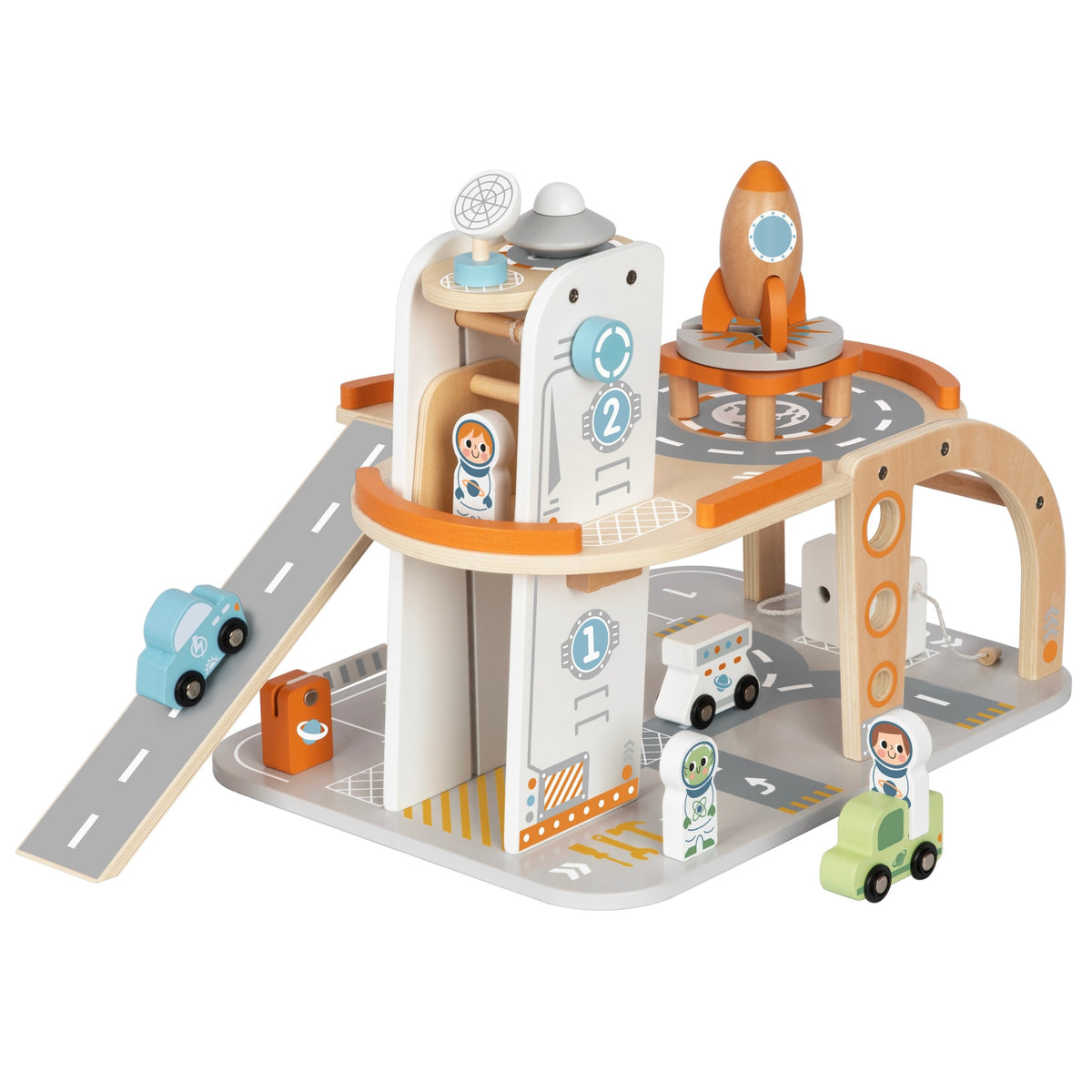TOOKY TOY Medinė Kosminė Parkavimo Stotelė su Rakete