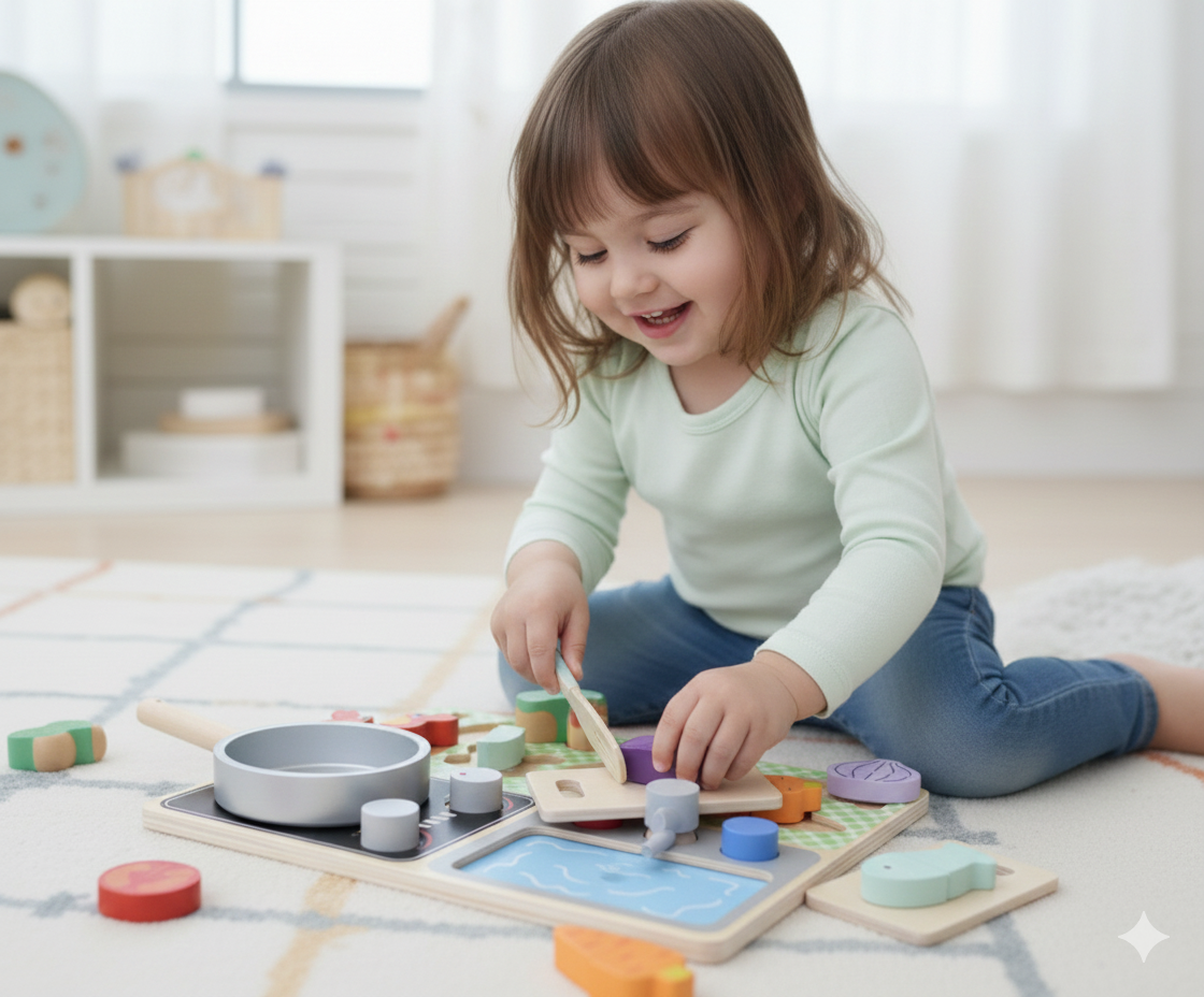 TOOKY TOY Medinė Virtuvėlė su Priedais – Mažojo Virėjo Rinkinys