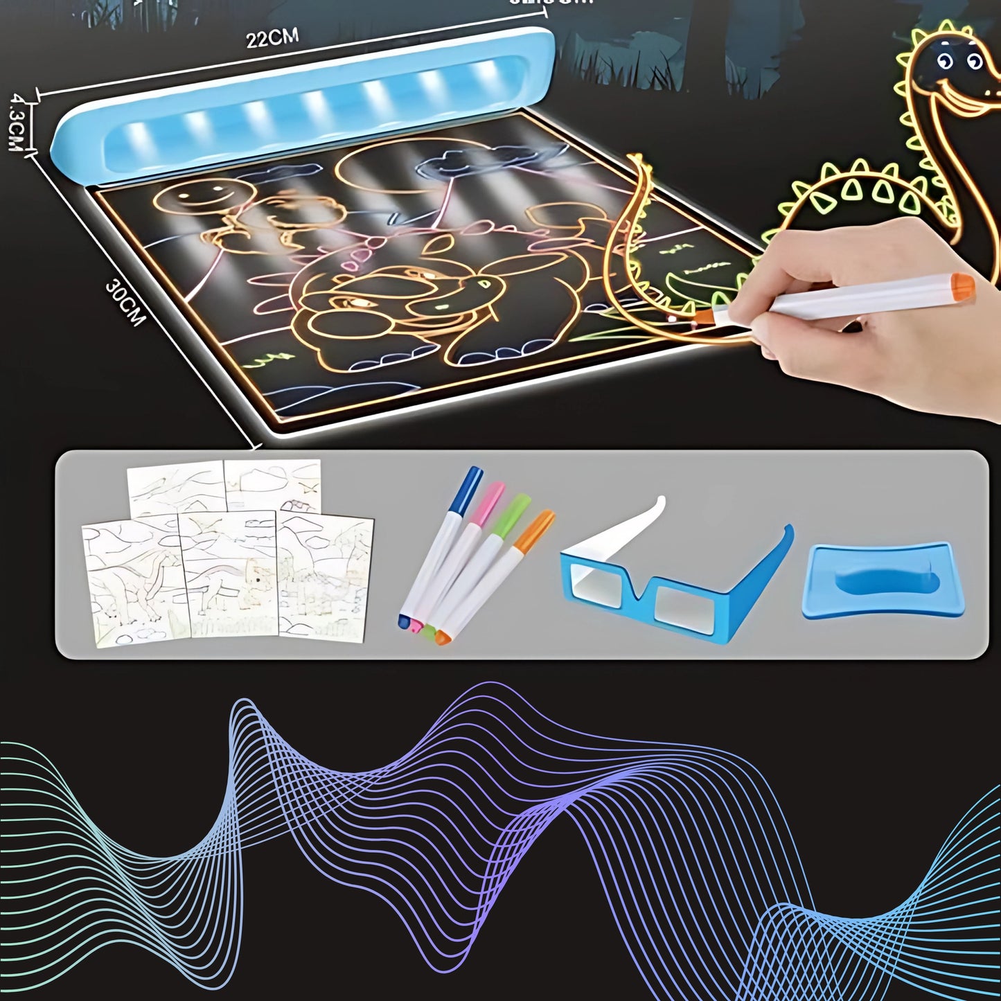 WOOPIE 3D Magnetinė Piešimo Lenta su LED Apšvietimu Kosmoso Tema