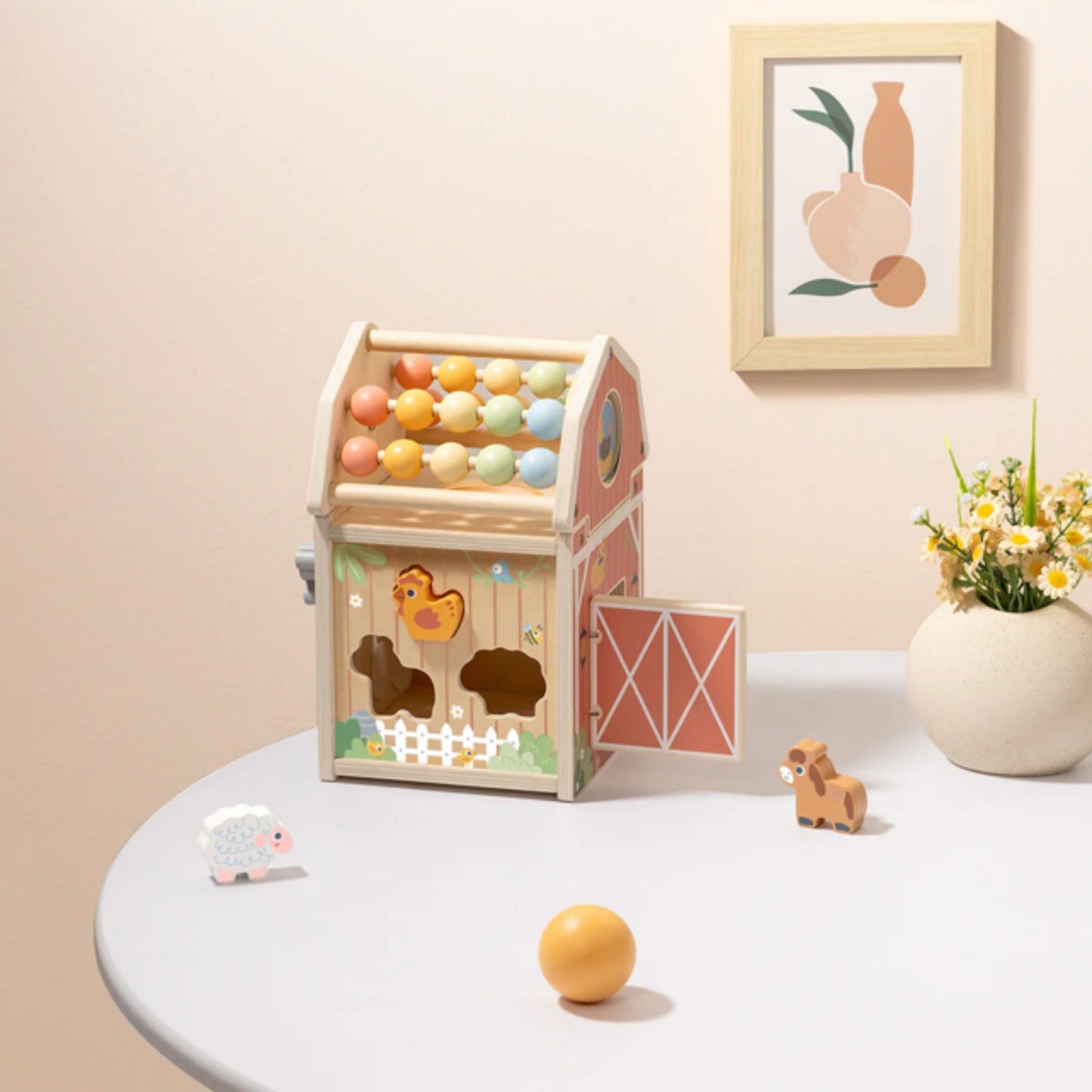 TOOKY TOY Medinis Ūkio Tvartų Rūšiuoklis Montessori Skaičiuotuvas +18 mėn