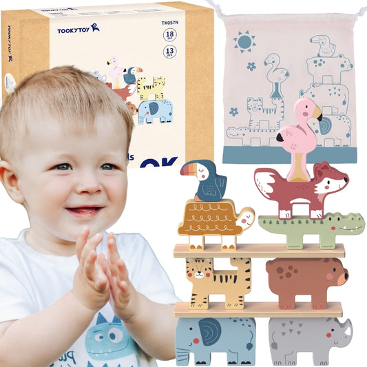 TOOKY TOY Medinės kaladėlės Gyvūnų bokšto statyba (Montessori), 13 dalių – pagrindinis vaizdas