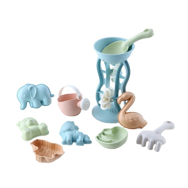 WOOPIE GREEN Smėlio žaislų rinkinys su vandens ratu ir laistytuvu, 10 dalių, Biologiškai suyranti medžiaga - vaizdas 3