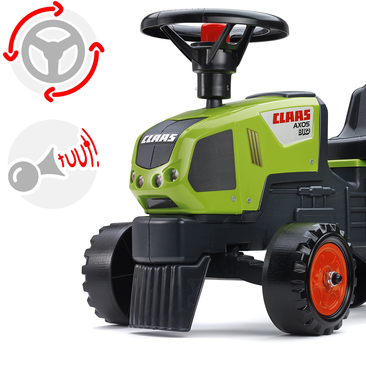 FALK Baby Claas Axos 310 Žalias Minitraktoris su Priekaba, nuo 1 m.