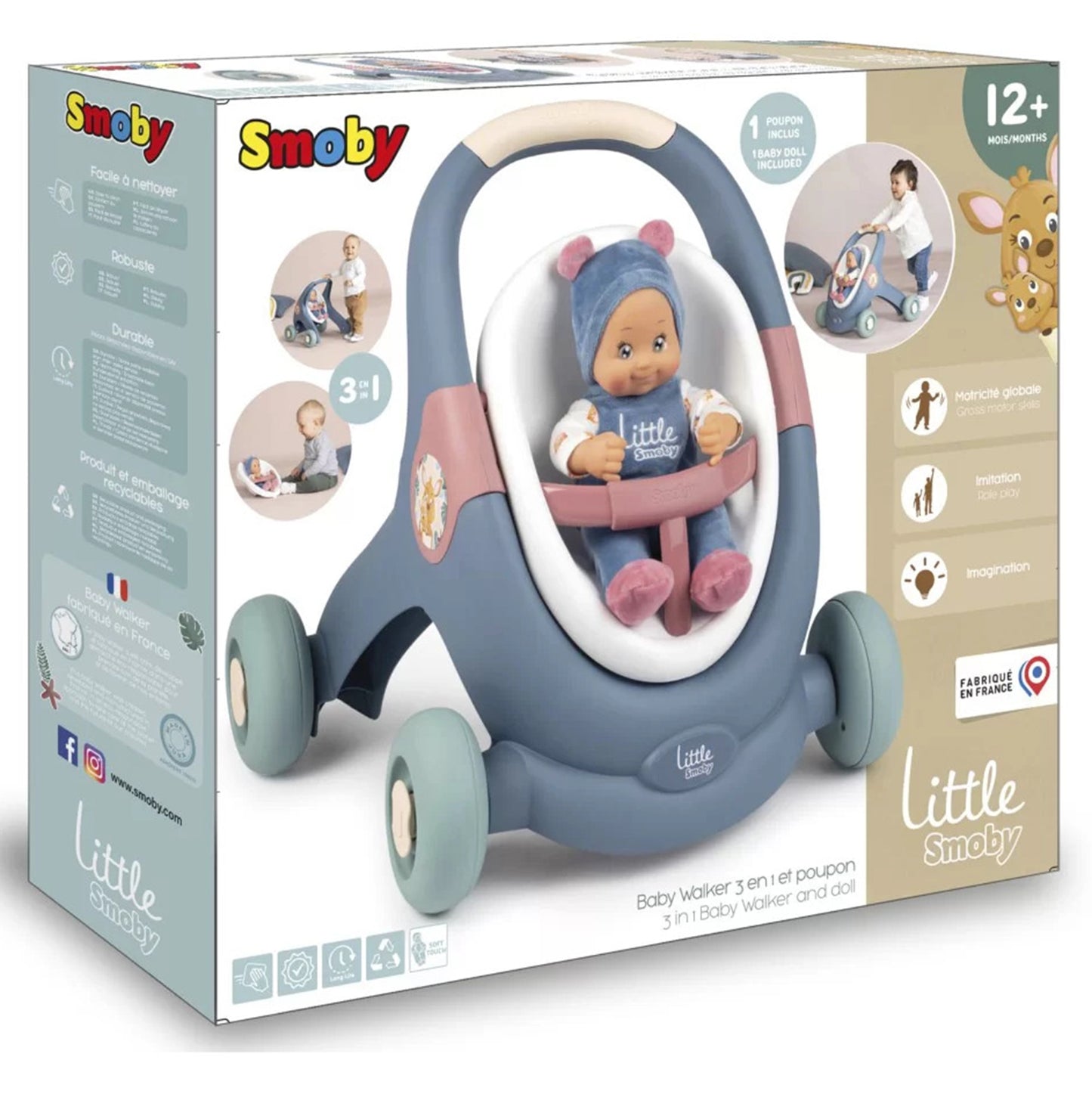 SMOBY Little Vaikštynė-stumdukas 3in1 su vežimėliu ir lėle kūdikiu – vaizdas 8