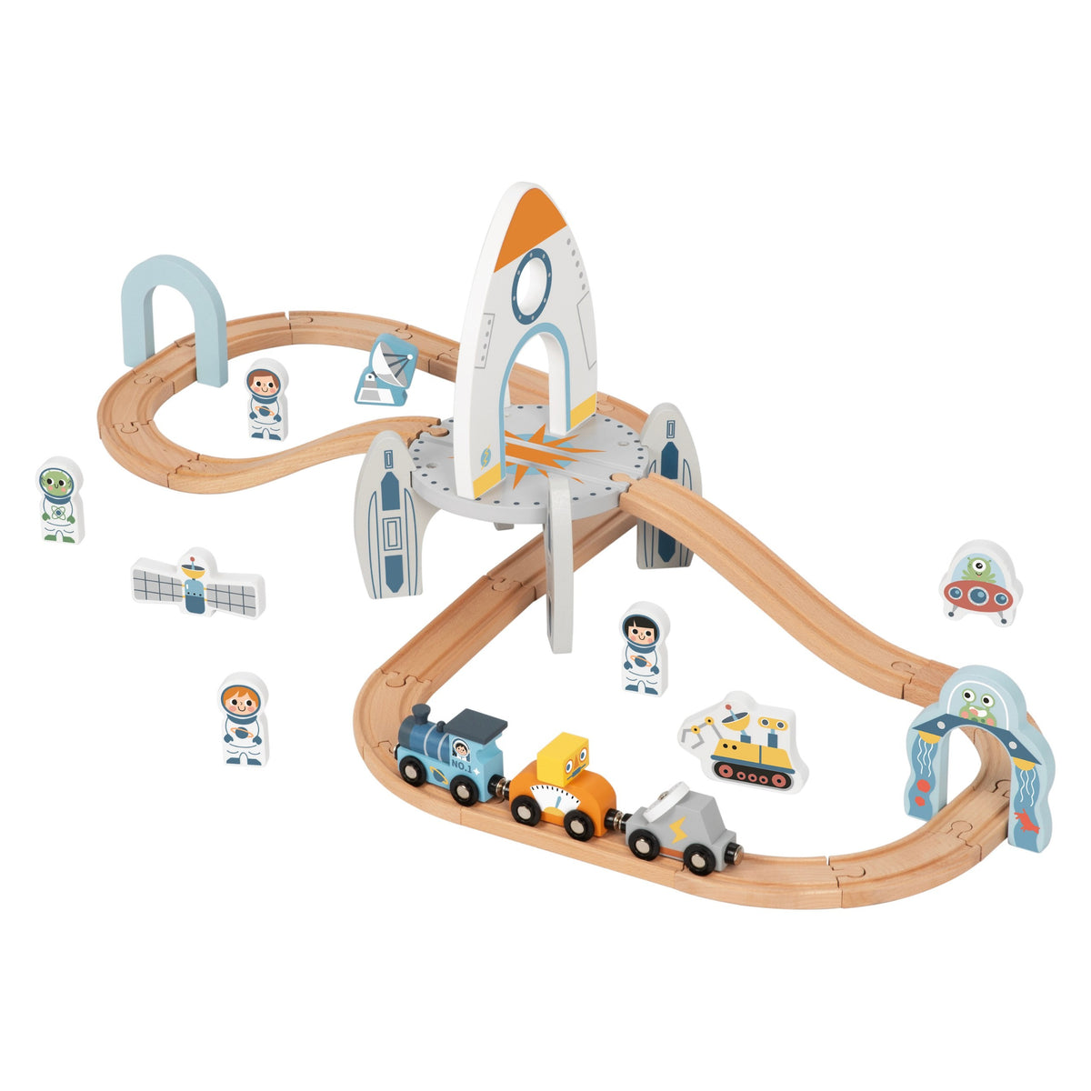 TOOKY TOY Medinis Kosminis Traukinių Bėgių Rinkinys Vaikams