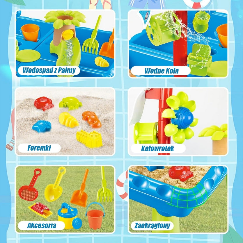 WOOPIE Vandens stalas 2in1 Smėlio dėžė su kėdute XL Akvaparkas, 4 baseinai, 13 priedų – vaizdas 5