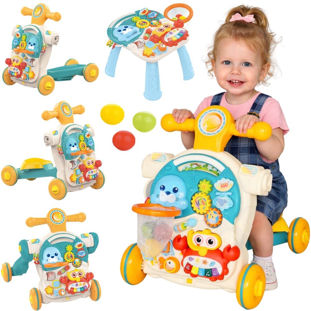 WOOPIE BABY Stumdukas, Vežimėlis, Lavinamasis Stalas ir Paspirtukas 4 in 1