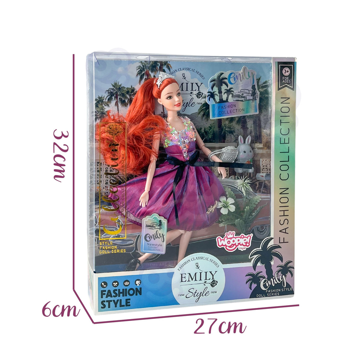 WOOPIE ROYAL Emi Fashion Lėlė 32 cm – Rožinė Suknelė ir Priedai