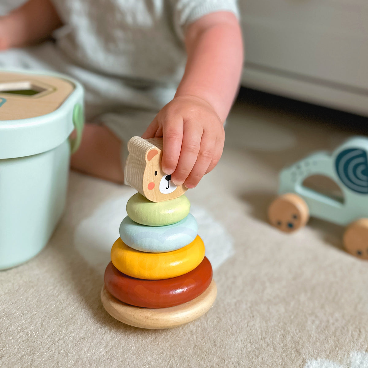 WOOPIE GREEN Rūšiuoklis 3in1 Kaladėlės Piramidė Drambliukas