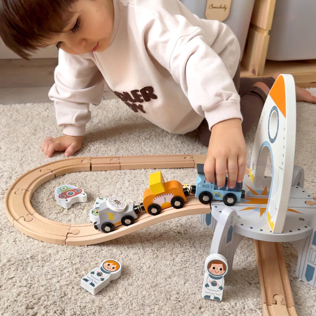 TOOKY TOY Medinis Kosminis Traukinių Bėgių Rinkinys Vaikams