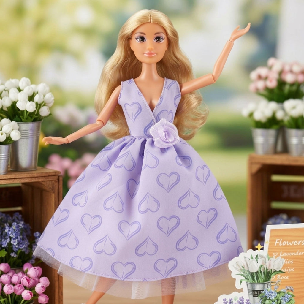 WOOPIE ROYAL Lėlė Lily 30cm Ilgi Plaukai Levandų Suknelė su Priedais