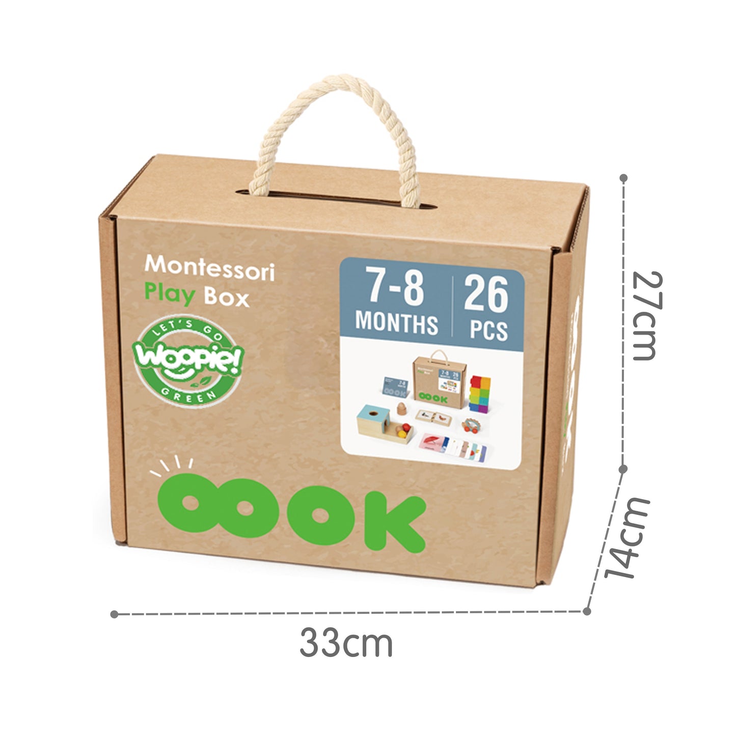 WOOPIE GREEN XXL edukacinė Montessori sensorinė dėžė 6in1, skirta 7–8 mėn kūdikiams (26 el), FSC – vaizdas 7