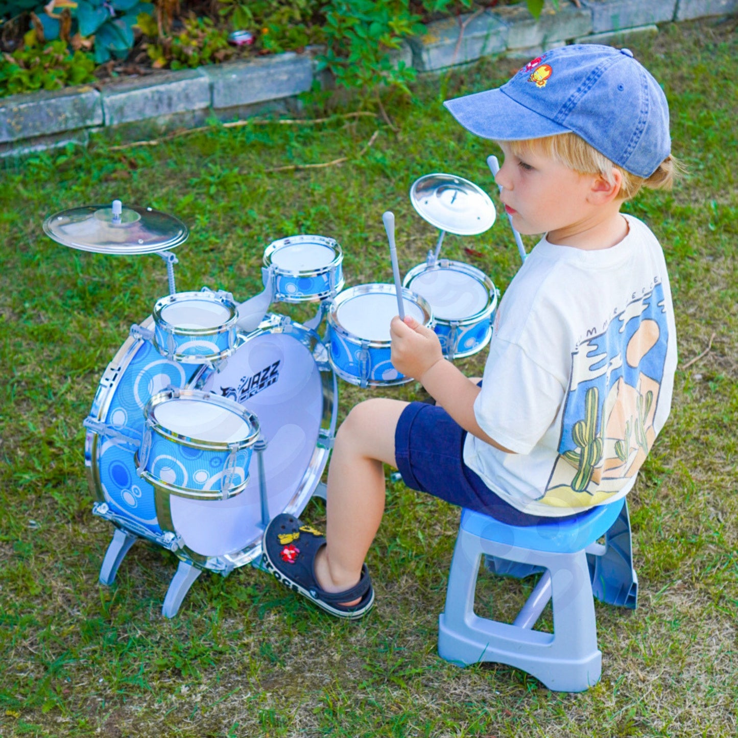WOOPIE Vaikiškas Mušamųjų Instrumentų Rinkinys 6 Būgnai 2 Cimbolai + Kėdutė