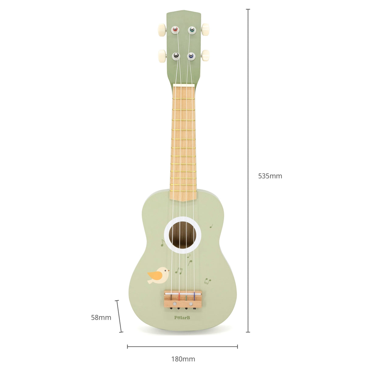 Viga medinė ukulelė vaikams, žalia, su natomis – vaizdas 4