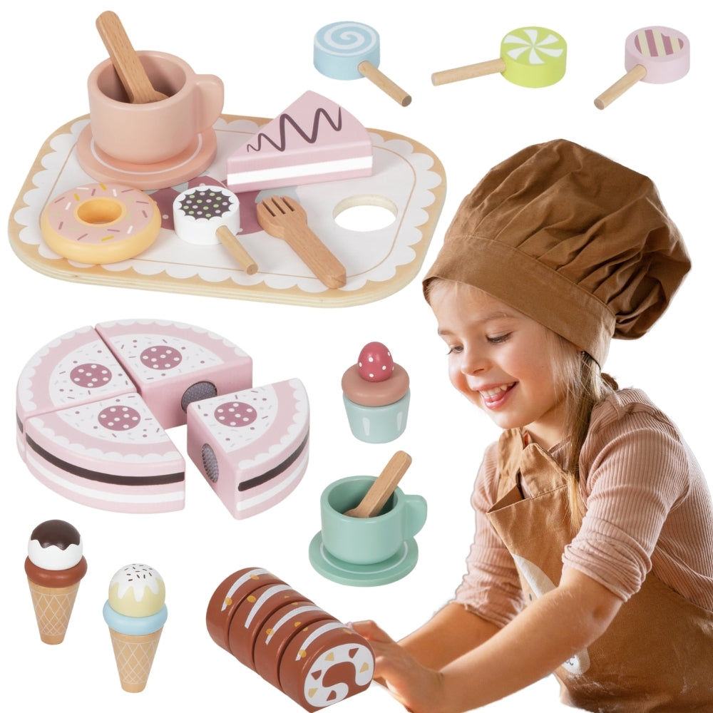 TOOKY TOY Medinis mažojo konditerio rinkinys – tortas ir saldumynai pjovimui su lipdukais – pagrindinis vaizdas