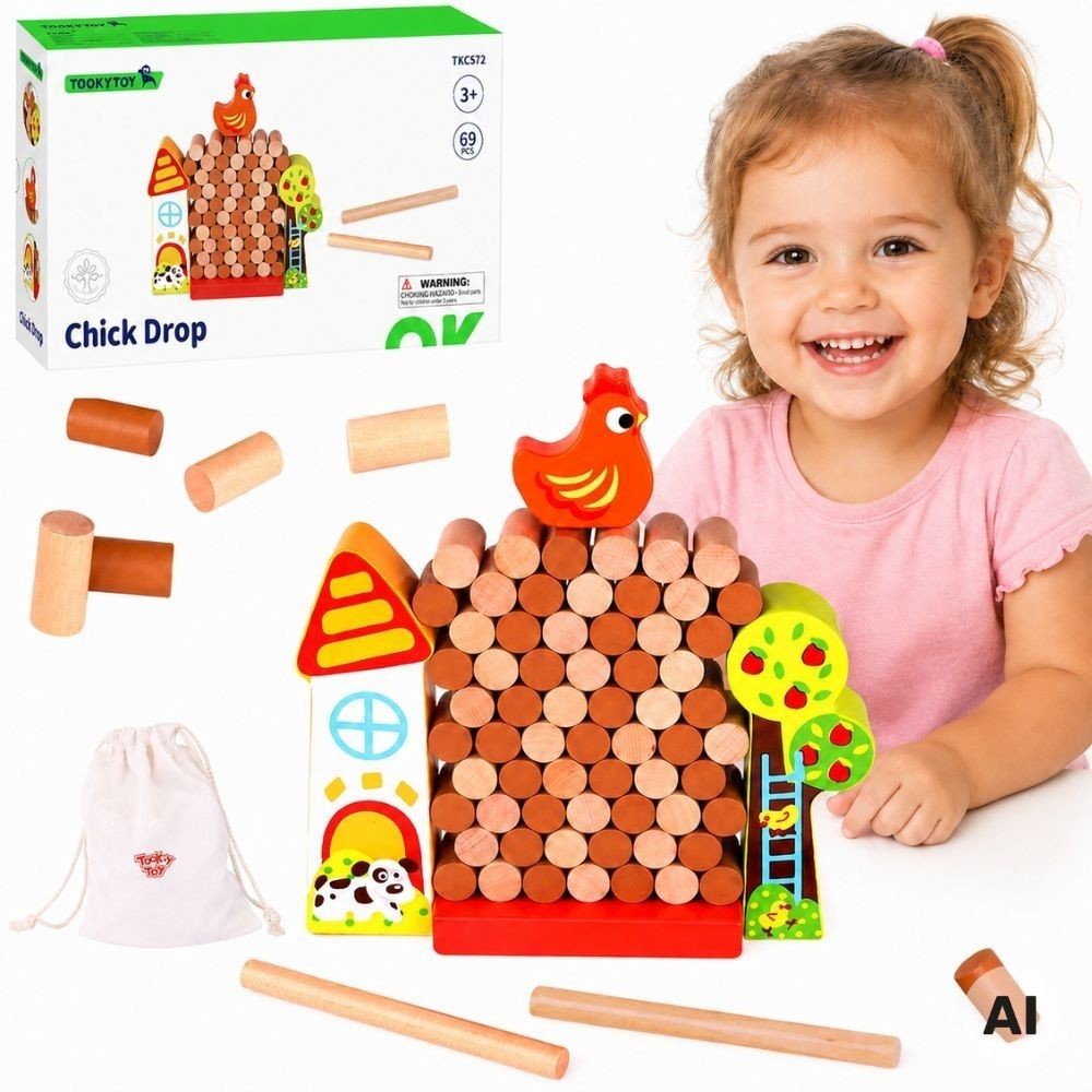 TOOKY TOY Medinis žaidimas Krentanti vištytė, 69 dalys