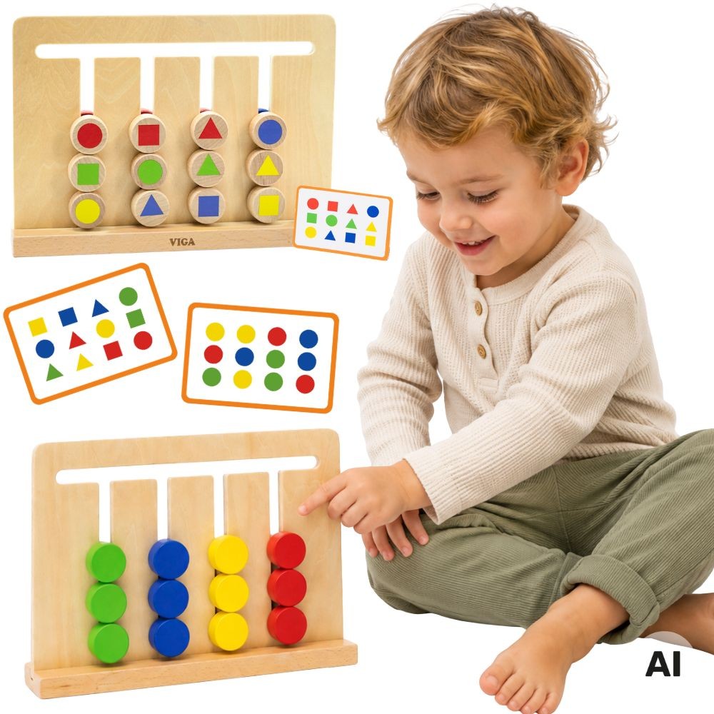 VIGA Montessori spalvų ir formų dėlionė vaikams nuo 3 m.