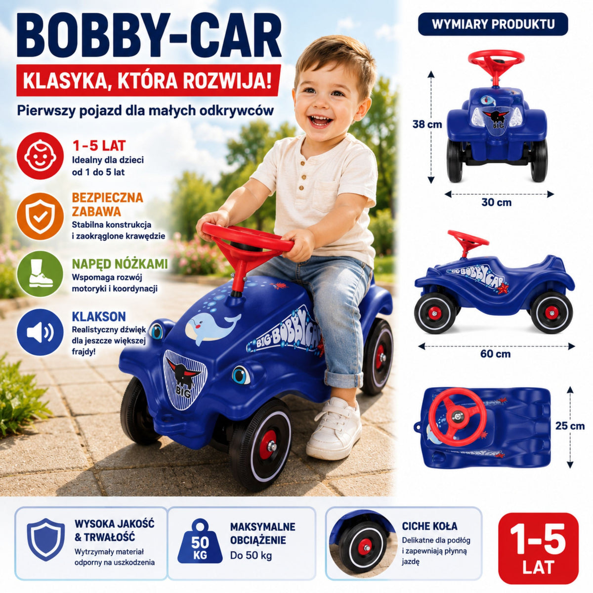 BIG Bobby Car Classic paspirtukas su delfino piešiniu