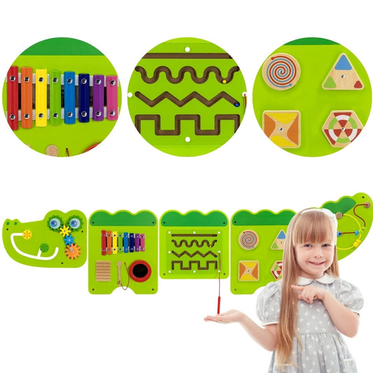 VIGA Krokodilas 5-in-1 Sieninė Lavinamoji Lenta – Montessori FSC