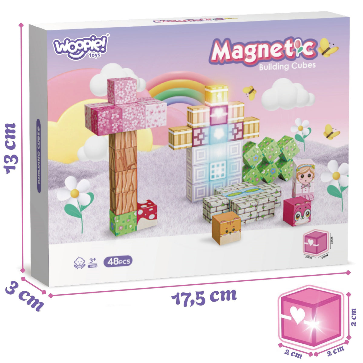 Woopie Magnetiniai kubeliai 48 vnt. Montessori 3D dėlionė