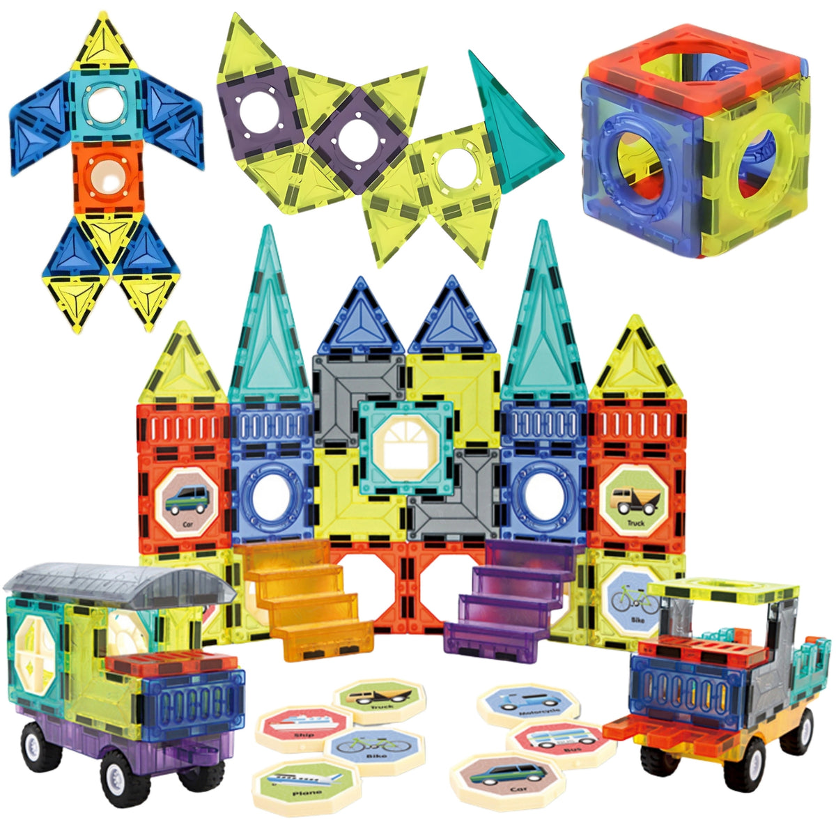WOOPIE Magnetinis 3D Konstruktorius Pilis ir Transportas 71 det.