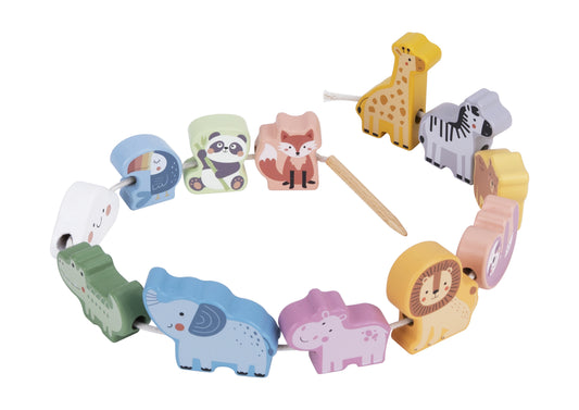WOOPIE GREEN Medinė vėrimo (perkyšimo) kaladėlių dėlionė ZOO, Montessori, 13 dalių – pagrindinis vaizdas