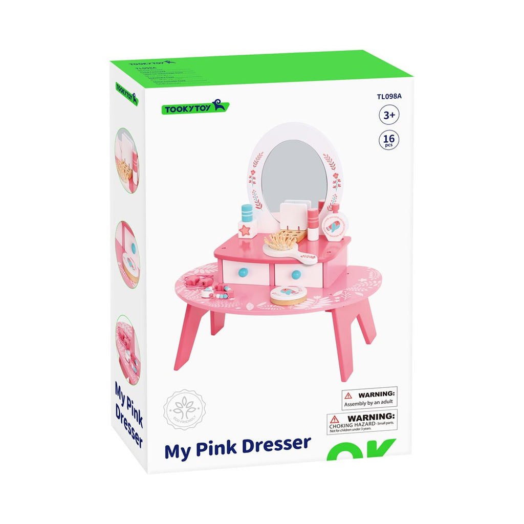 TOOKY TOY Rožinis Medinis Grožio Staliukas su Veidrodžiu Mergaitėms