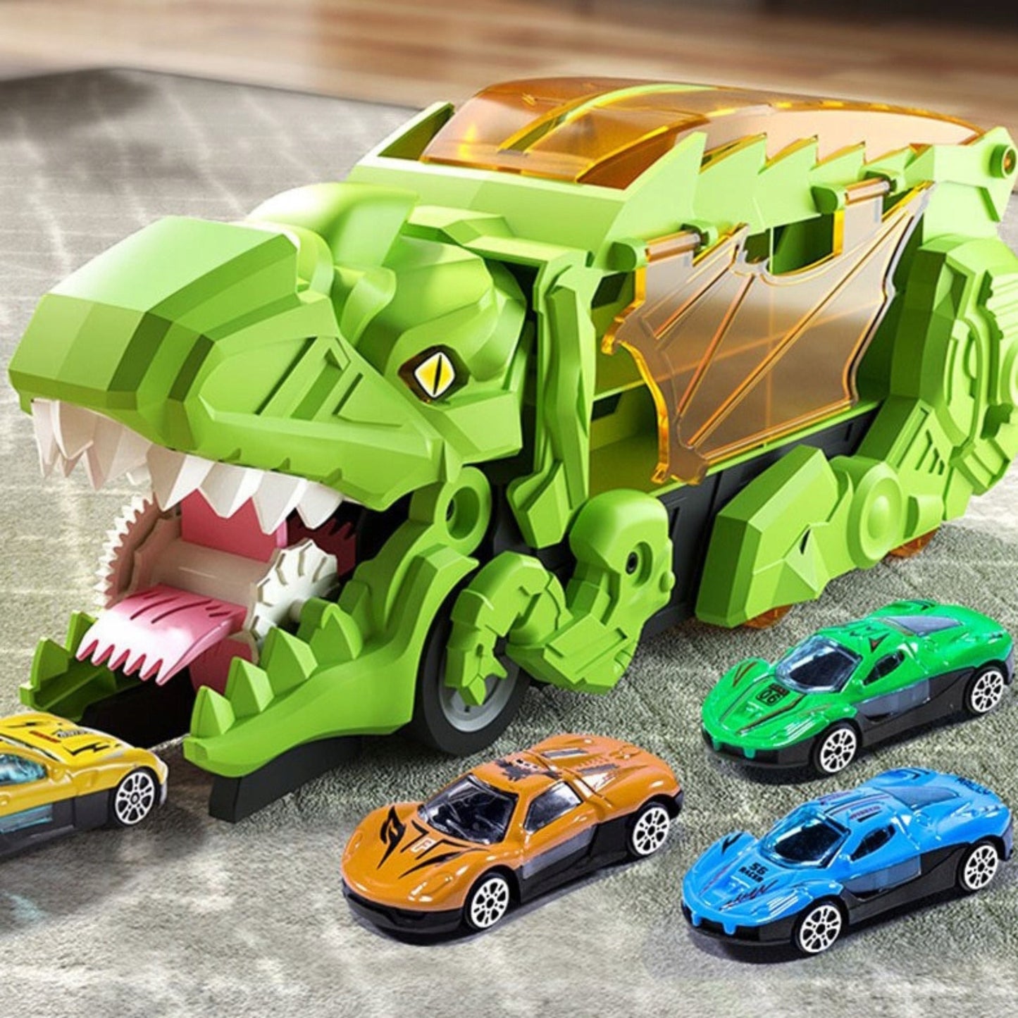 WOOPIE Dinozauro Mašinų Rinkinys su Trasa ir 12 Mašinėlių – 13 dalių