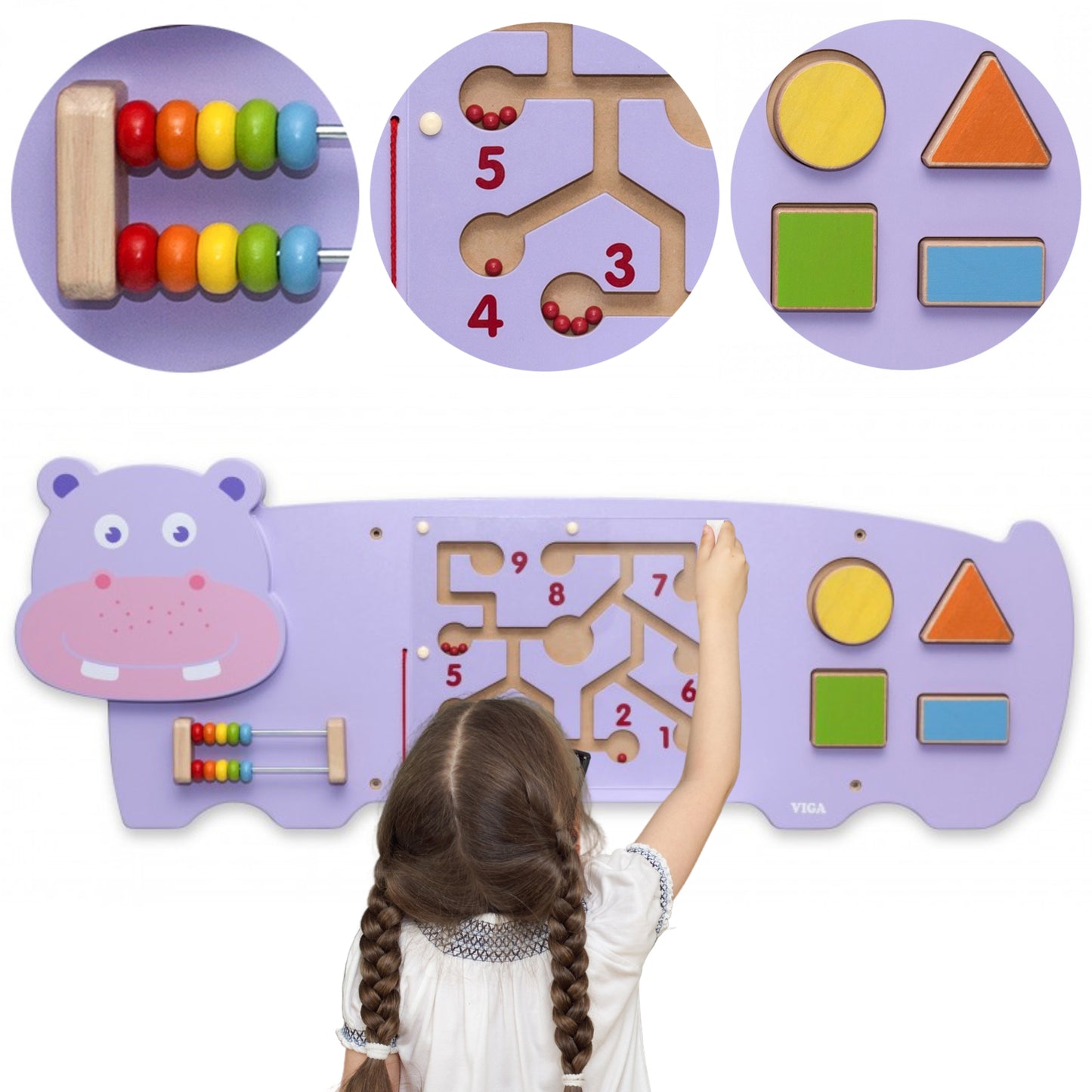 VIGA Medinė sensorinė manipuliacinė lenta „Hipopotamas“, FSC, Montessori – pagrindinis vaizdas