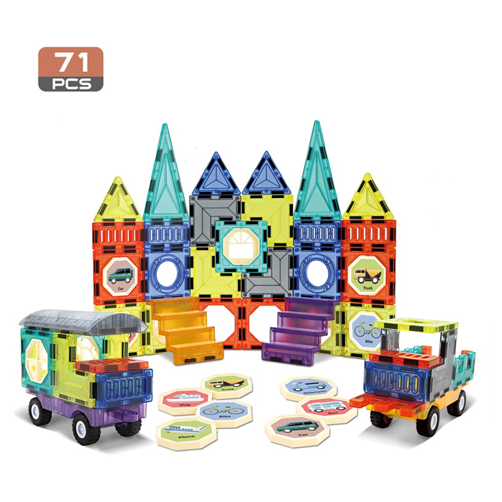 WOOPIE Magnetiniai 3D blokeliai Pilis ir Transportas 71 vnt.