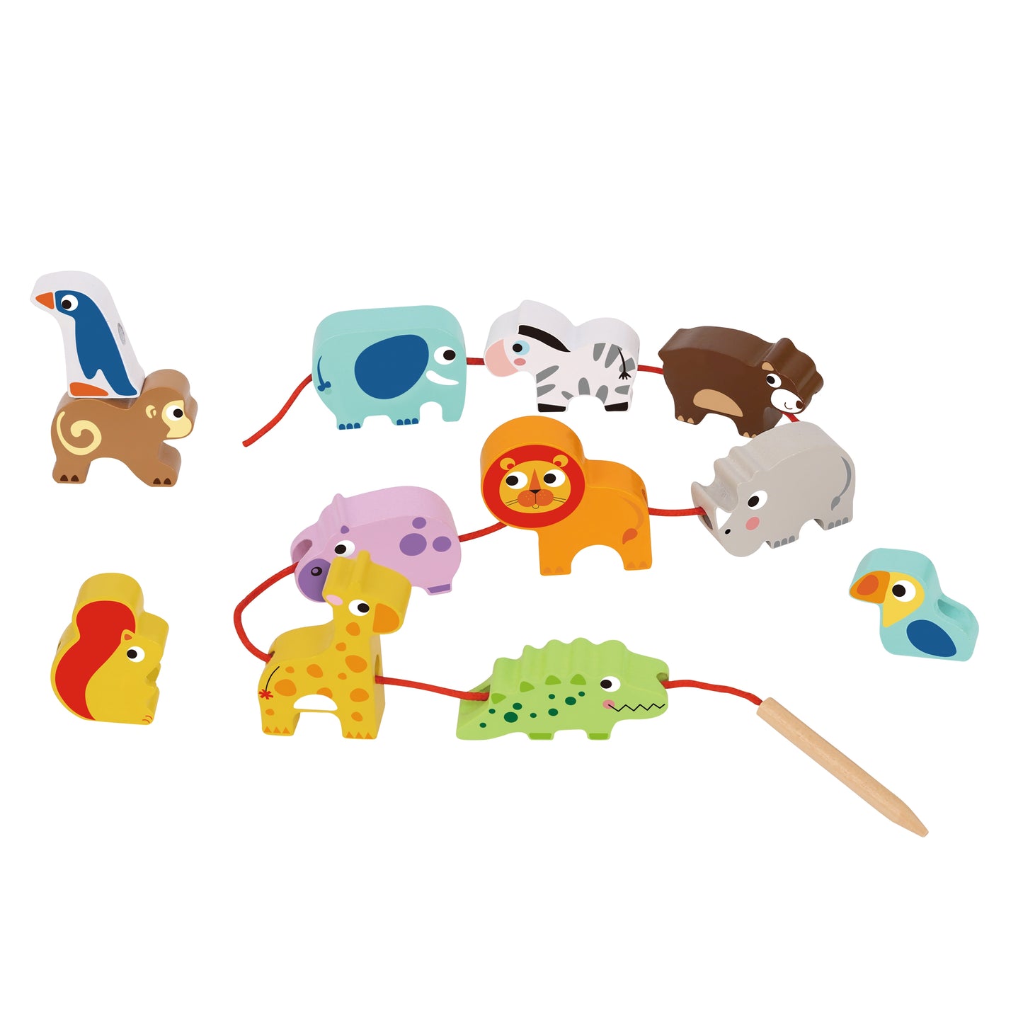 WOOPIE Medinės vėrimo kaladėlės „Safari ZOO“, medinis pagrindas – vaizdas 5