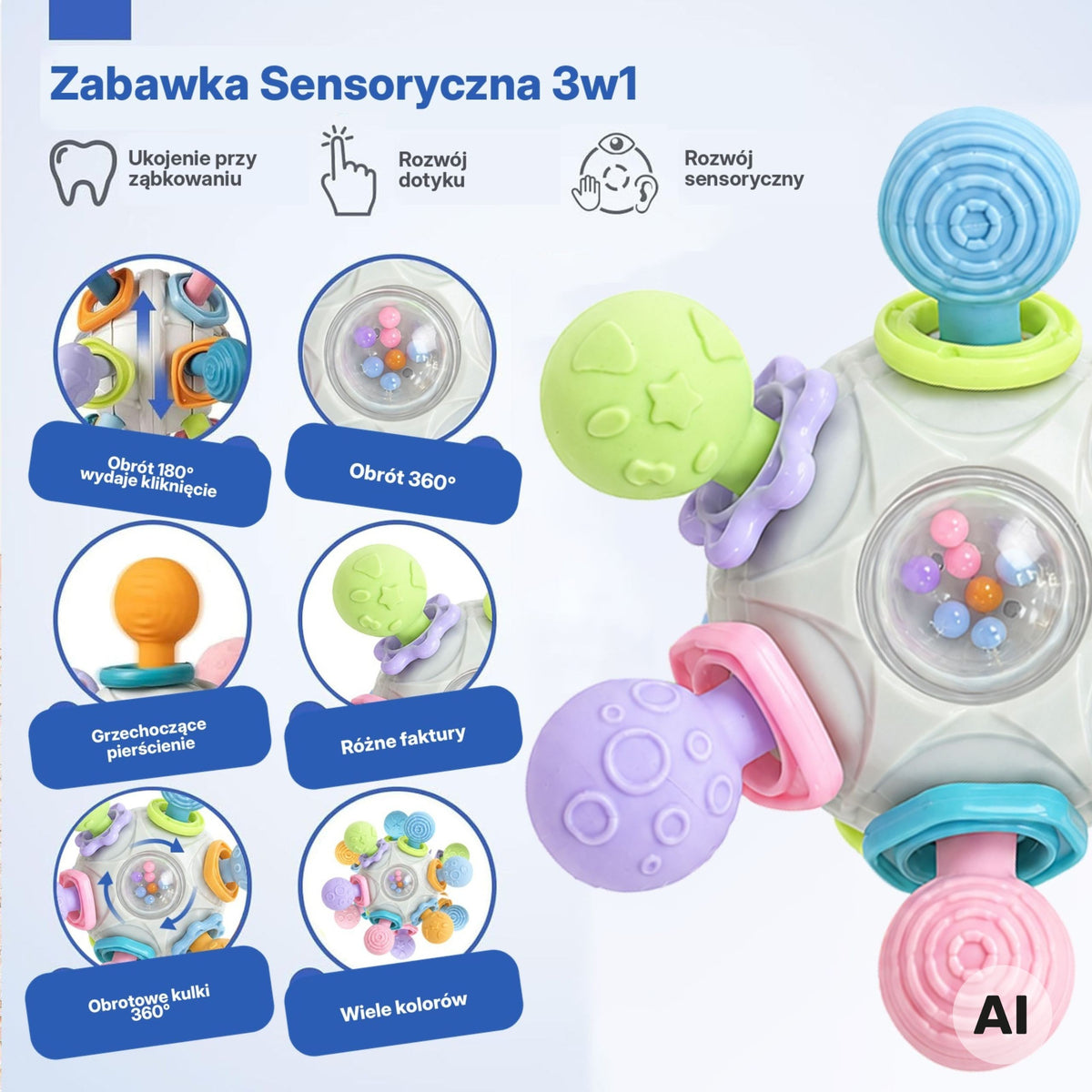 WOOPIE BABY Sensorinis Kramtukas Kamuoliukas 3in1, 6m+