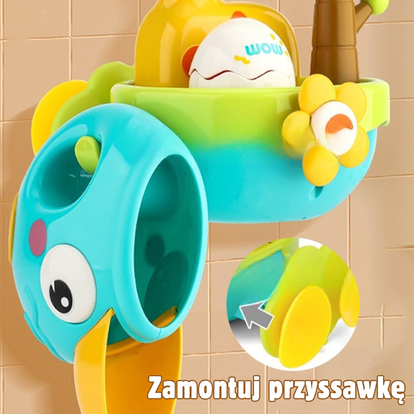 WOOPIE BABY Žirafos vonios žaislas su siurbtuku ir piltuvėliu