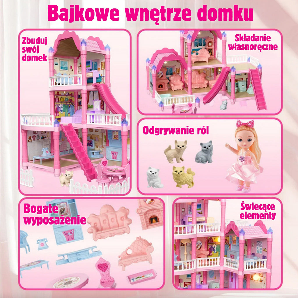 WOOPIE Lėlių namelis su priedais ir švytinčia lėlyte, 296 det.