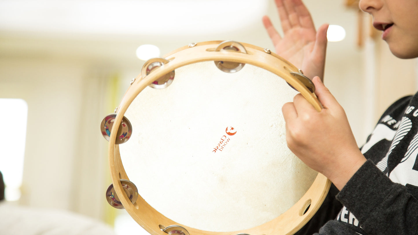 Classic World EDU Medinė Tamburinas Vaikams 25 cm – Muzikinis Žaislas