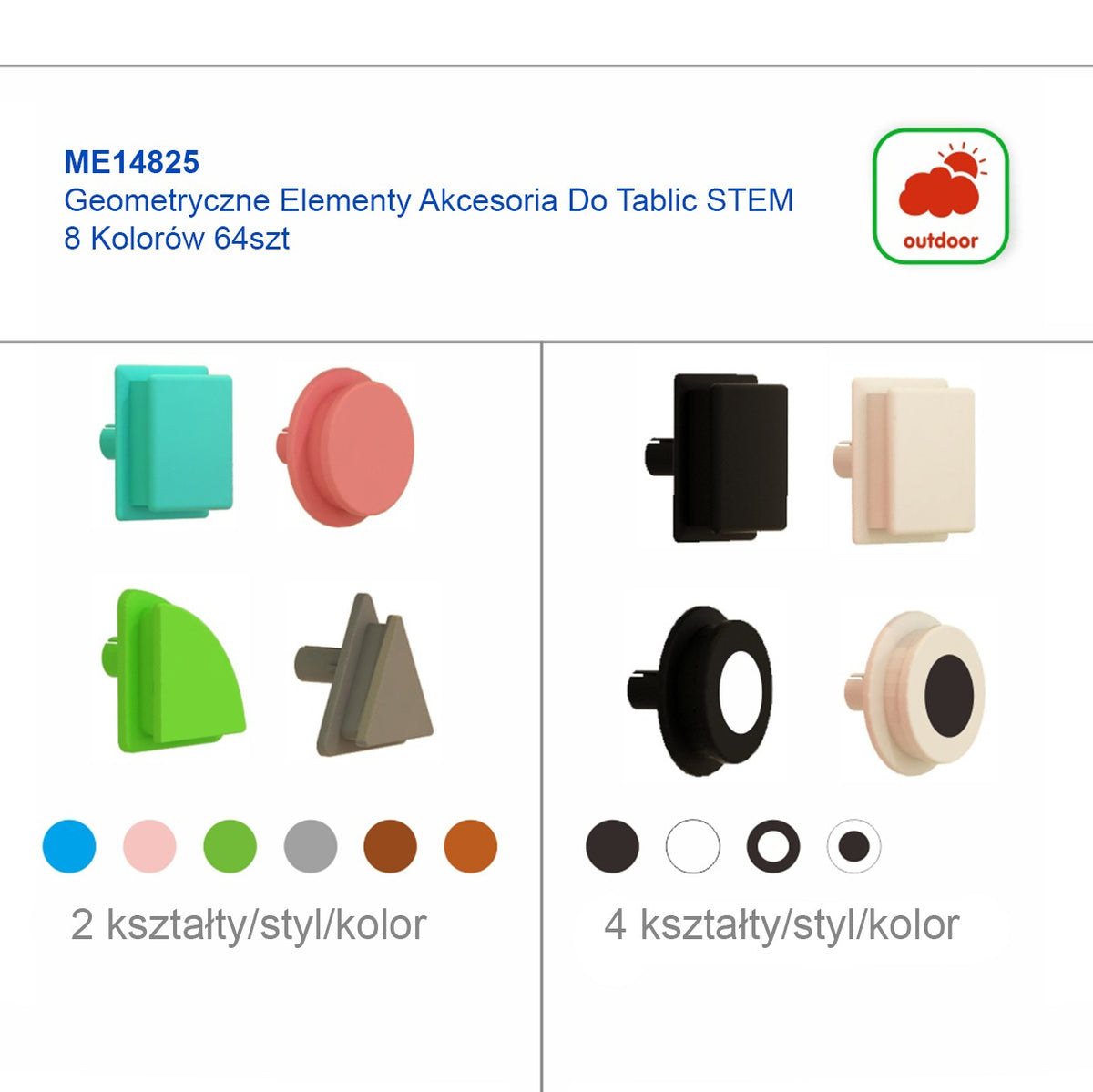 MASTERKIDZ 64 geometrinių formų kaladėlių STEM lentoms