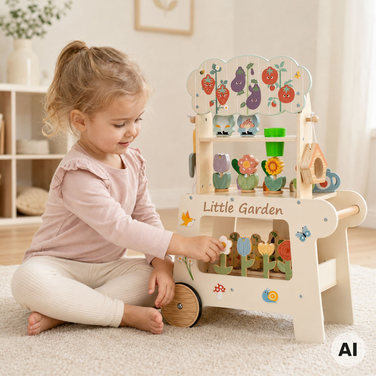TOOKY TOY Montessori medinis sodo vežimėlis su priedais, 57 d.