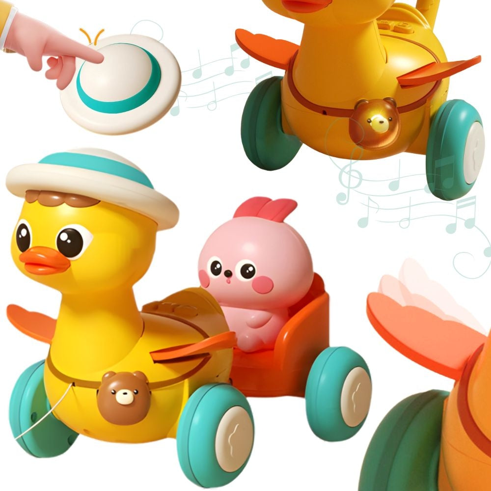 WOOPIE BABY Geltona traukiama antis su rožiniu triušiuku priekaboje – vaizdas 2