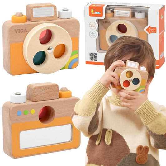 VIGA Medinė Fotoaparato Žaislas – Spalvos ir Garsas vaikams nuo 18 mėn.
