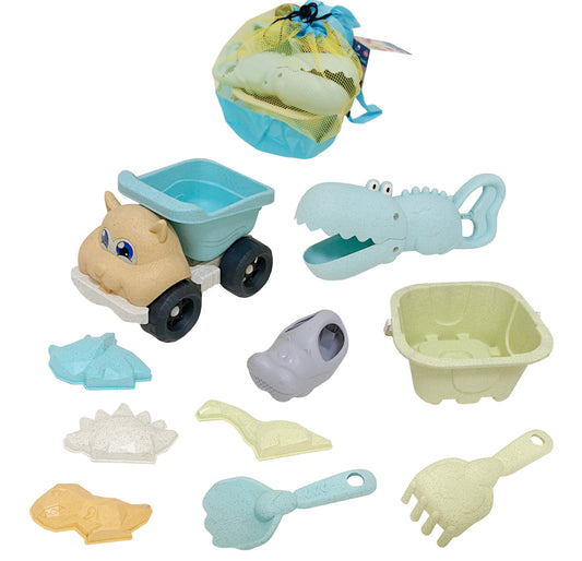 WOOPIE GREEN Ekologiškas smėlio žaislų rinkinys su kibirėliu ir krokodilo kastuvėliu, kuprinėje, 10 dalių – pagrindinis vaizdas