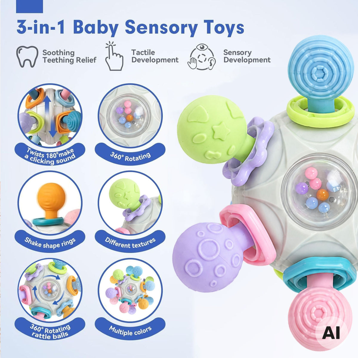 WOOPIE BABY Sensorinis Kramtukas Kamuoliukas 3in1, 6m+