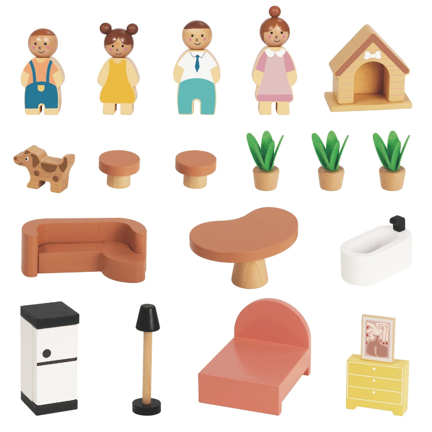 TOOKY TOY Medinis Lėlių Namas su Šeima ir Priedais 20 vnt.