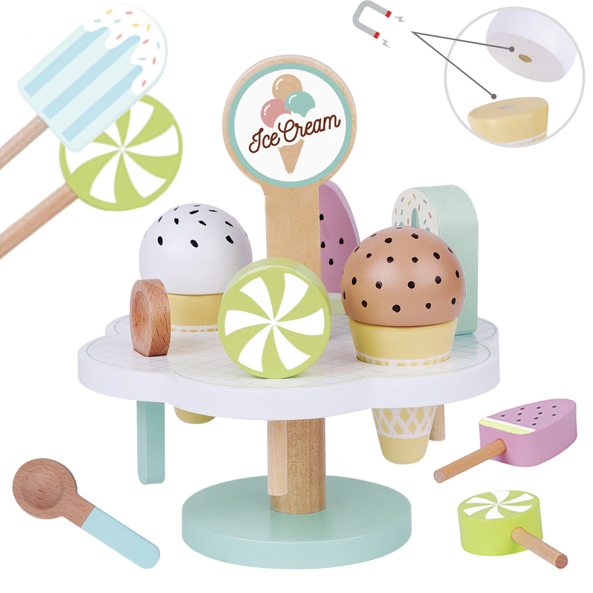 TOOKY TOY Medinis magnetinis ledų rinkinys su stovu