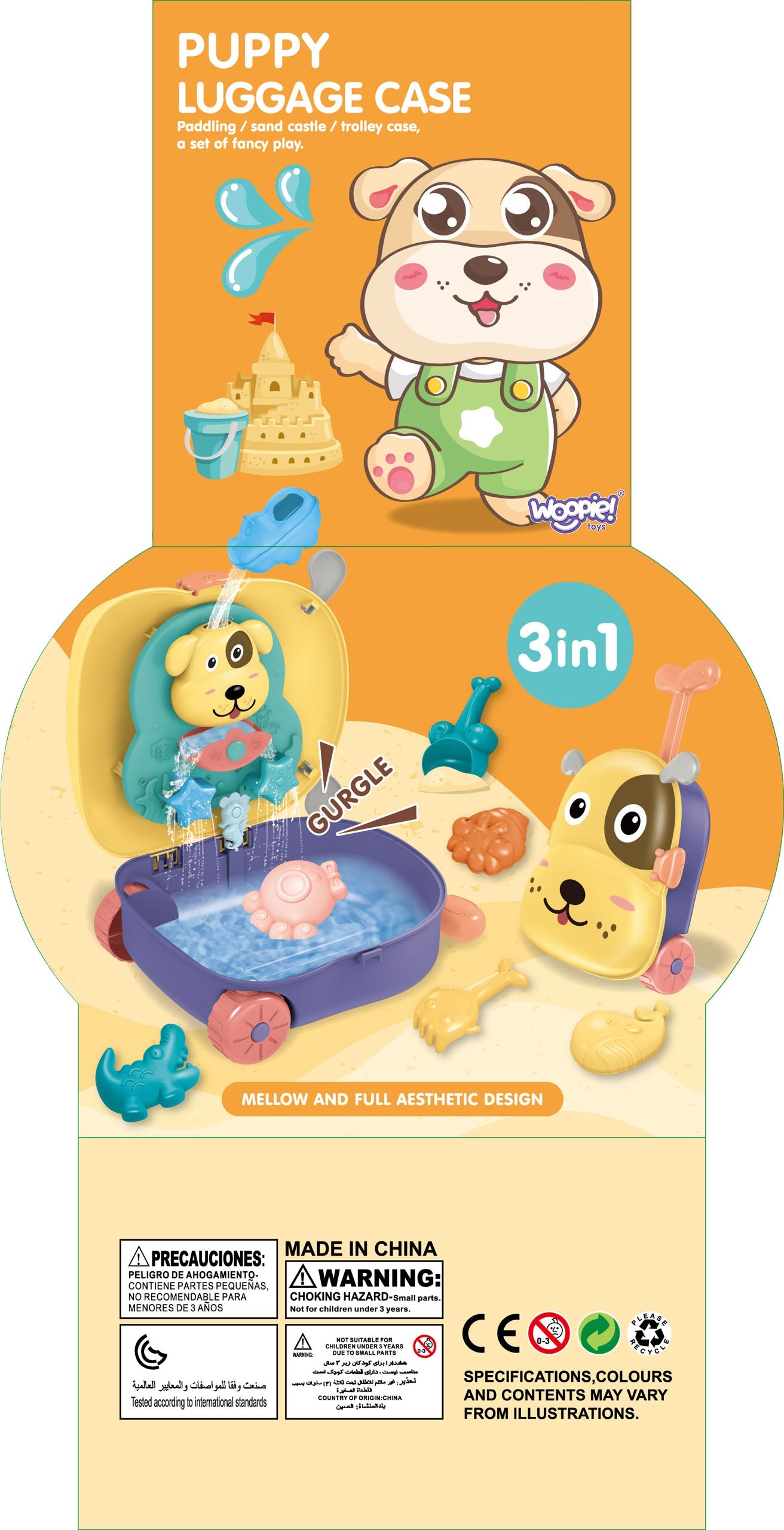 WOOPIE 3in1 smėlio ir vandens žaidimų rinkinys lagamine „Šuniukas“ – žaidimas su vandeniu – vaizdas 3