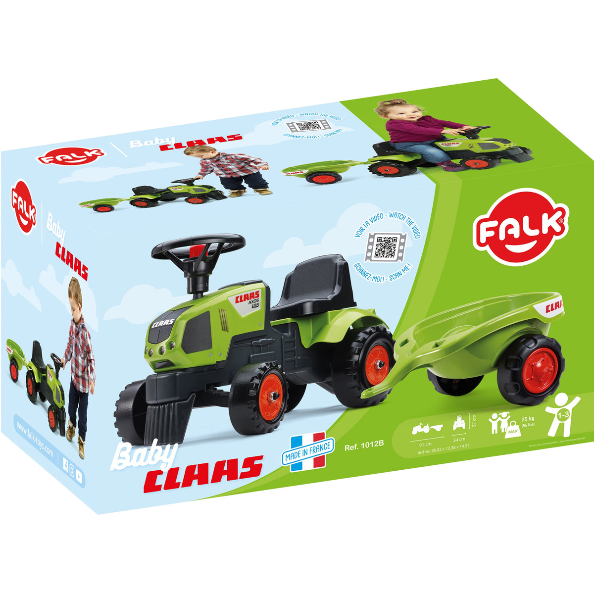 FALK Baby Claas Axos 310 Žalias Minitraktoris su Priekaba, nuo 1 m.