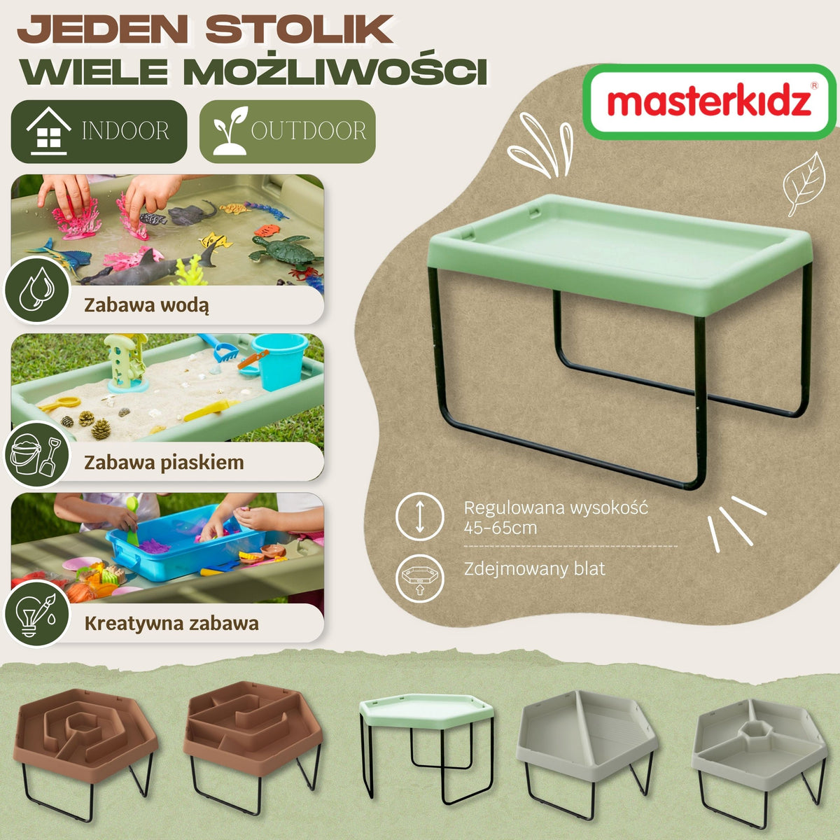 MASTERKIDZ Stačiakampis sensorinis stalas smėliui ir vandeniui